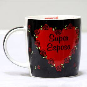 Caneca Porcelana Coração C/ Rosas Super Esposa