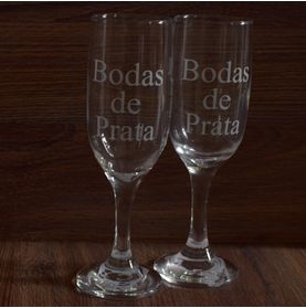 Kit 2 Taças Champagne Bodas de Prata + Caixa