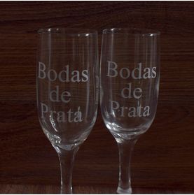 Kit 2 Taças Champagne Bodas de Prata + Caixa