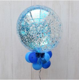 Balão Bubble 36' Pol C/ Glitter Azul e Adesivo