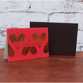 Mini Cartão Eu Te Amo (vermelho C/ Corações Dourado)