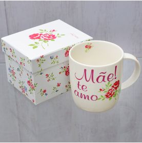 Caneca Porcelana Mãe Te Amo (floral) + Gift Box