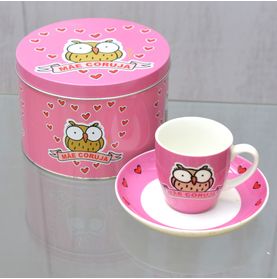 Xícara Cafezinho Pires Mãe Coruja + Lata