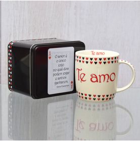 Caneca Porcelana Te Amo (jogo do Amor) + Lata