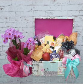 Café da Manhã No Baú Estampado Rosa Estampado C/mini Orquidea