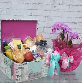 Café da Manhã No Baú Estampado Rosa Estampado C/mini Orquidea