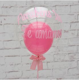 Mini Balão Bubble Rosa com Escrita (plotter)- 9' Pol