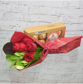 Kit Rosas e Bombom Ferrero Para Entregar