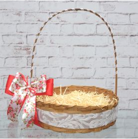 Cesta Bambu M Decorada C/laço Estampado