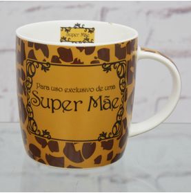 Caneca Porcelana Super Mãe Oncinha (gold) com Lata