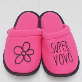 Pantufa Pink Super Vovó com Flor Bordado