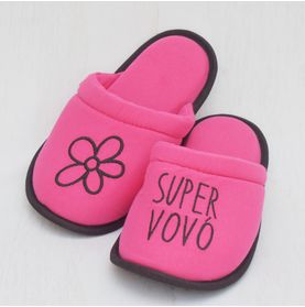 Pantufa Pink Super Vovó com Flor Bordado