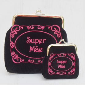 Necessaire Preto Super Mãe Bordado