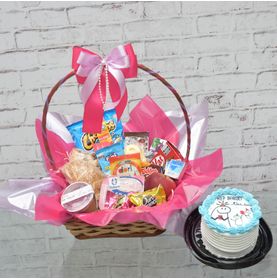 Cesta Criança Feliz com Mini Bolo de Aniversário