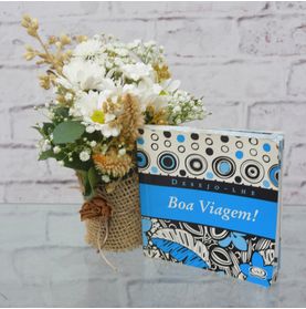 Micro Vaso com Margaridas e Livro Boa Viagem