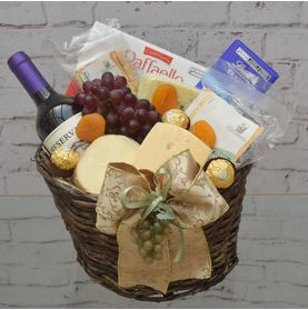 Cesta Sofisticada com Mix de Chocolates Frutas e Queijos Para Presentear