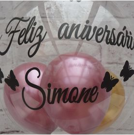 Balão Bubble Rose Na Vareta 18' Pol com Frase