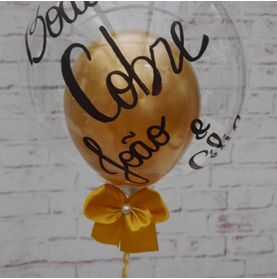 Balão Bubble Dourado Na Vareta 18' Pol com Mensagem
