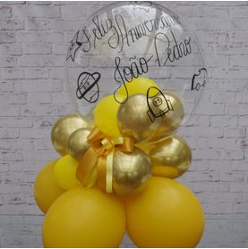 Balão Bubble de Mesa G Amarelo e Dourado Personalizado
