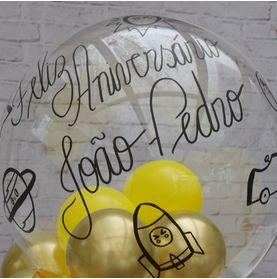 Balão Bubble de Mesa G Amarelo e Dourado Personalizado