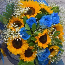 Buquê de Girassois e Rosas Azul Iluminado
