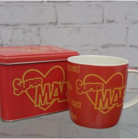 Caneca Vermelha Super Mãe+ Lata