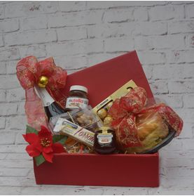 Cesta de Natal Baú com Espumante Pão de Frutas e Oleaginosas (base Cores Variadas)