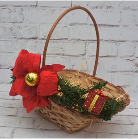 Cesto de Vime C/alça P Decoração Natalina