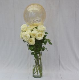 Arranjo Rosas da Paz e Prosperidade com Balão Feliz Ano Novo
