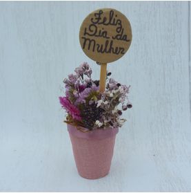 Mini Vaso Flores Secas Rosadas Para Ela - Versão Dia da Mulher