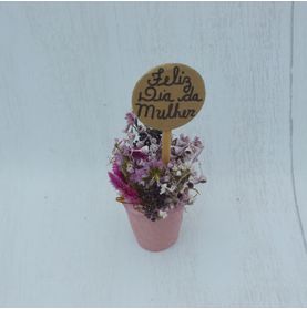 Mini Vaso Flores Secas Rosadas Para Ela - Versão Dia da Mulher