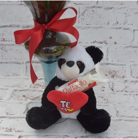 Kit Amoroso de Rosa Colombiana com Urso Panda e Bombom Raffaello