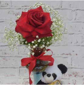 Kit Amoroso de Rosa Colombiana com Urso Panda e Ferrero Rocher