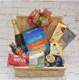 Baú de Natal com Panetone Espumante e  Frutas Natalinas